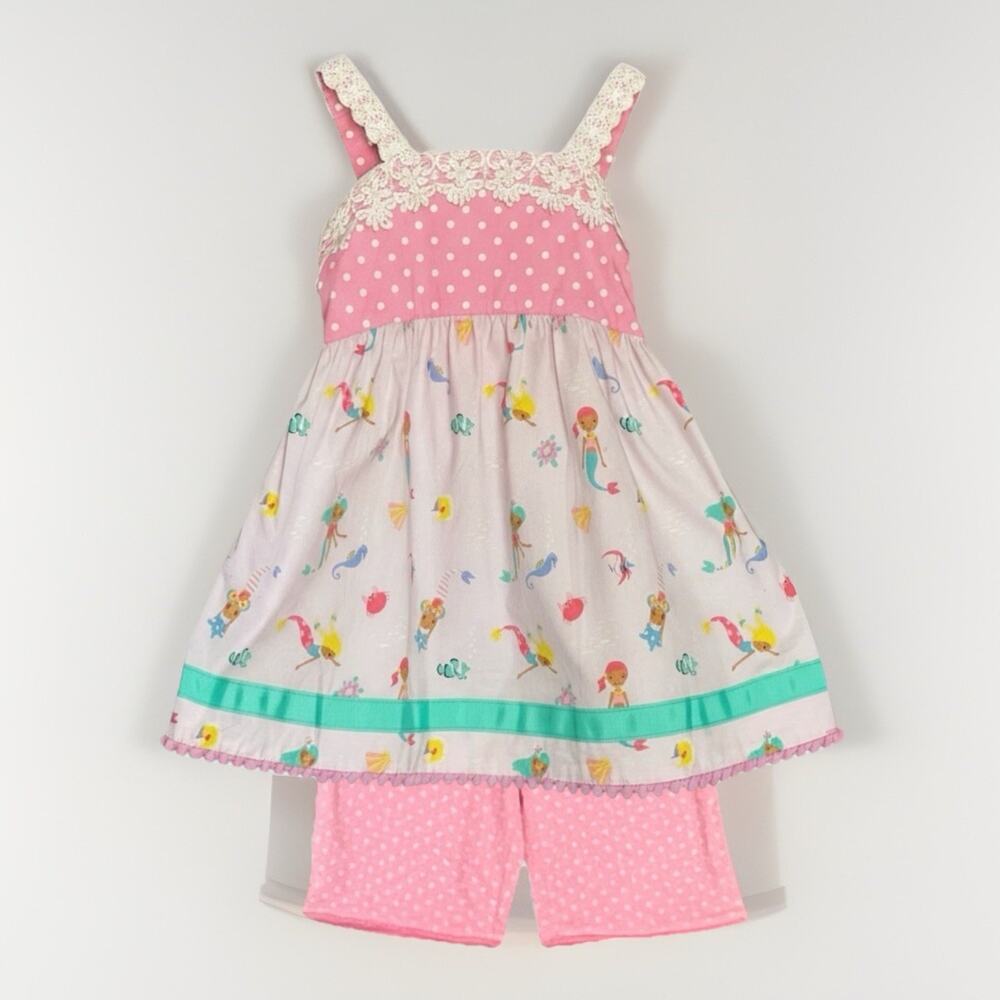 Matilda Jane Lets Go Together Mermaid Mania Tunic & Short Outfit Set Sz 8 Pink